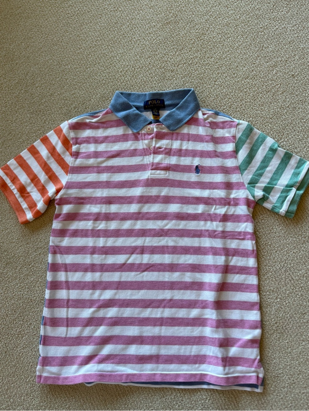 Polo by Ralph Lauren Boys L 14-16 Stripe Polo Shirt with Colorblock Sleeves